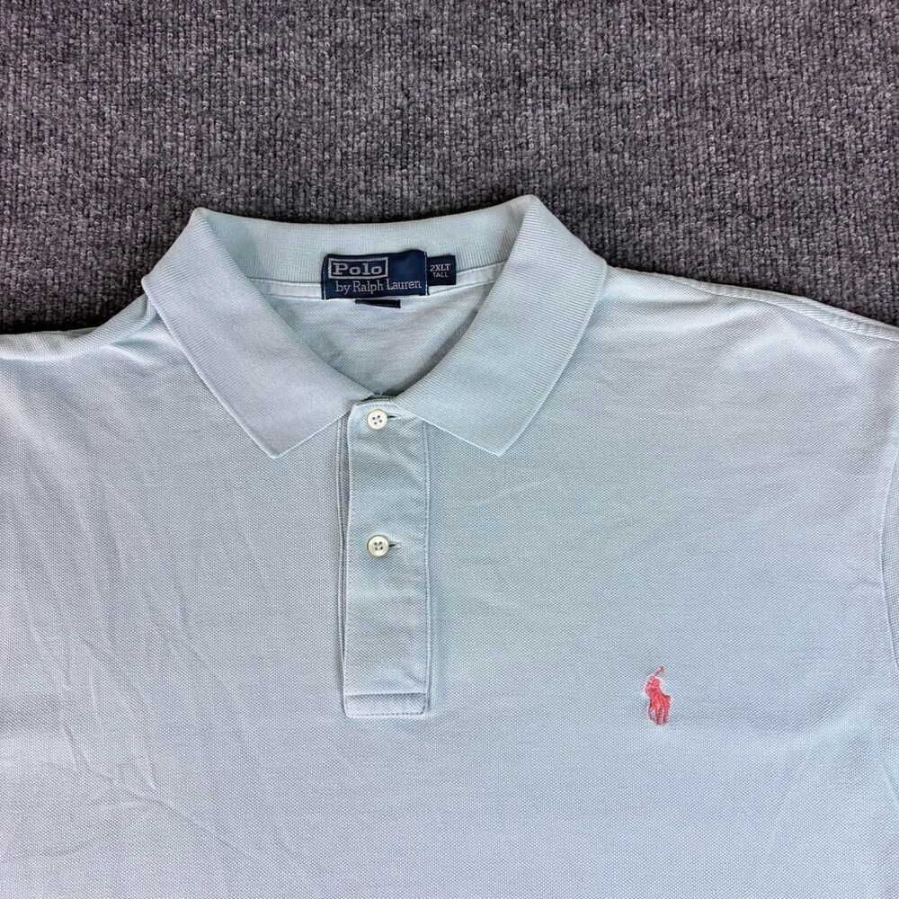 Polo Ralph Lauren Men’s 2XLT Tall Light Blue Polo Shirt Pink Pony 100% Cotton